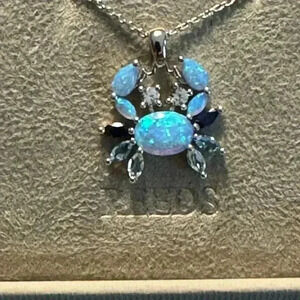 Crab Pendant with Created Gems (Blue Opal, Blue Topaz, and Sapphire) (NWOT)